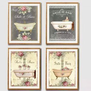 French Bathroom Decoration Print Vtg Salle de Bain Le Bain Shabby chic Wall Art